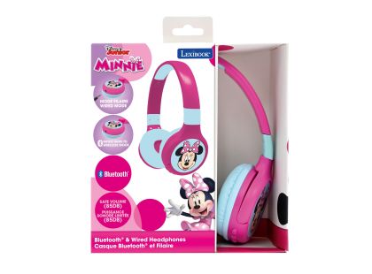 Lexibook 2v1 bluetooth skládací sluchátka Minnie s limitem hlasitosti