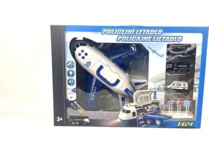 Alltoys Policejní letadlo s nákladním prostorem a se 3 autíčky 1 : 64