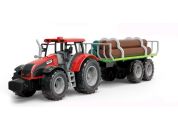 Alltoys Traktor na setrvačník s valníkem a se dřevem červený