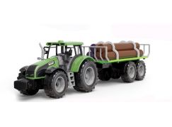 Alltoys Traktor na setrvačník s valníkem a se dřevem zelený