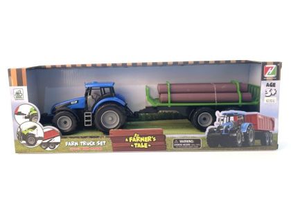 Alltoys Traktor na setrvačník s valníkem a se dřevem modrý