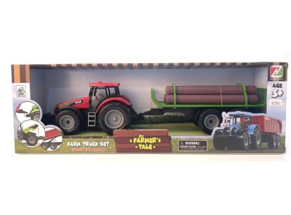 Alltoys Traktor na setrvačník s valníkem a se dřevem červený