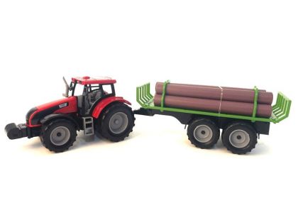 Alltoys Traktor na setrvačník s valníkem a se dřevem červený