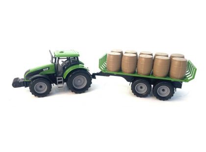 Alltoys Traktor na setrvačník s valníkem a s sudy zelený