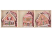 Anděl Přerov Dřevěné domky barevné na zavěšení cca 6 x 6 x 0,5 cm, 6 ks v krabičce