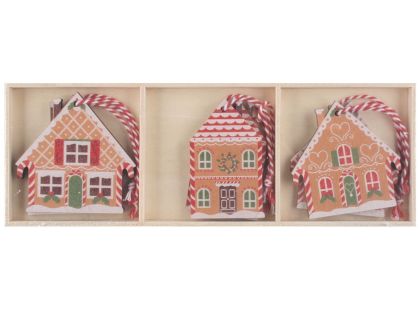 Anděl Přerov Dřevěné domky barevné na zavěšení cca 6 x 6 x 0,5 cm, 6 ks v krabičce