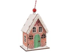 Anděl Přerov Dřevěný domek barevný s glitry na zavěšení 7 x 9,5 x 5 cm