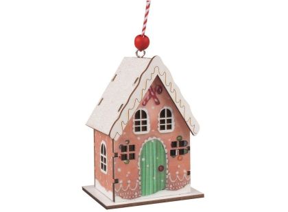 Anděl Přerov Dřevěný domek barevný s glitry na zavěšení 7 x 9,5 x 5 cm