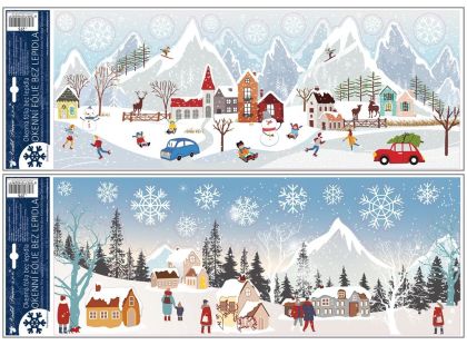 Anděl Přerov Okenní fólie s glitry Zimní vesnička 21 x 59,5 cm