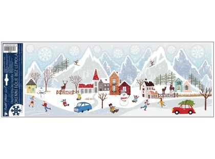 Anděl Přerov Okenní fólie s glitry Zimní vesnička 21 x 59,5 cm