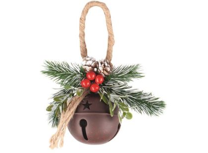 Anděl Přerov Rolnička kovová hnědá s dekorem na zavěšení 15 x 20 x 8 cm