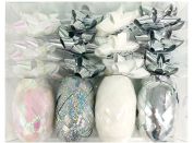 Anděl Přerov Sada na balení dárků stříbrná, rozeta 5 x 2 x 5 cm 12 ks, stuha 0,5 cm x 10 m 4 ks