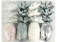 Anděl Přerov Sada na balení dárků stříbrná, rozeta 5 x 2 x 5 cm 12 ks, stuha 0,5 cm x 10 m 4 ks