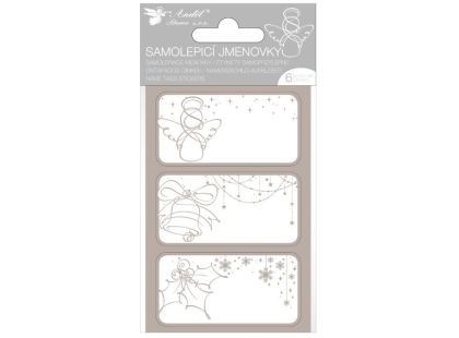Anděl Přerov Samolepicí jmenovky na dárky 8 x 16 cm se stříbrnou ražbou, 6 ks