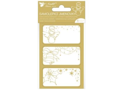 Anděl Přerov Samolepicí jmenovky na dárky 8 x 16 cm se zlatou ražbou, 6 ks
