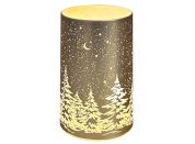 Anděl Přerov Svítící skleněný válec s motivem krajiny zlatý, 12,8 x 7,5 cm, teplá bílá, 10 LED, časovač