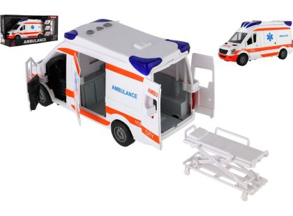 Auto ambulance plast 26 cm s lehátkem na setrvačník se světlem se zvukem