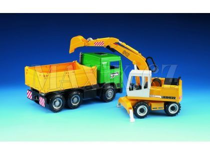 Auto MAN + bagr LIEBHERR kolový Bruder 02911