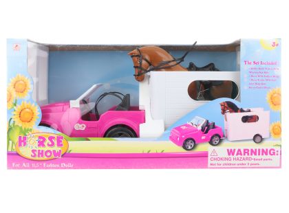 Auto pro panenky s přívěsem a koněm