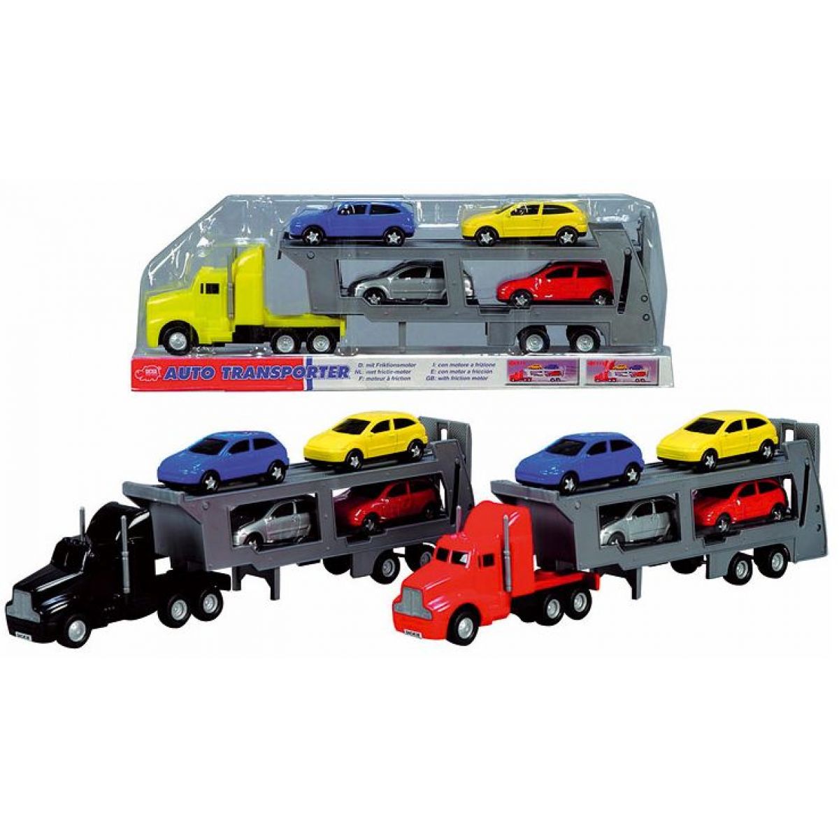 Набор машин Dickie Toys трейлер + 4 машинки (3414759) 32 см. Dickie Toys car Carrier. Разноцветная машинка автовоз. Игрушечные железные машины трейлеры.