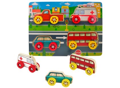 BABU - Dřevěné puzzle autíčka - sada 4 ks