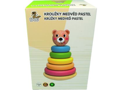 BABU - Skládací pyramida pastelové kroužky MEDVĚD