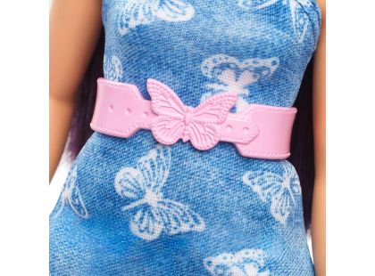 Barbie Modelka - modré šaty s motýlky