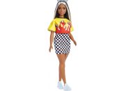 Barbie modelka 30 cm - ohnivé tričko a kostkovaná sukně