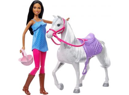 Barbie panenka 30 cm na vyjížďce s koněm