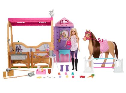 Barbie HXJ44 Stáje s koněm Pepper a panenkou