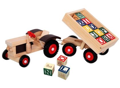 Bino Traktor s gumovými koly a vlečkou ABC