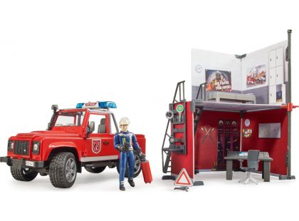 Bruder 62701 Land Rover Defender hasiči se stanicí 1:16