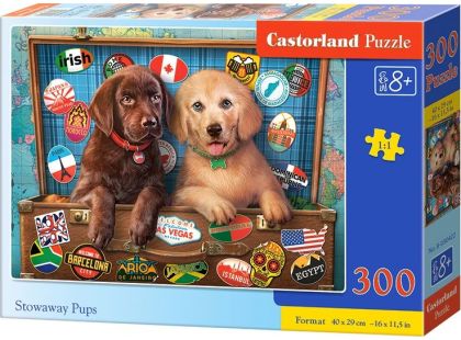 Castorland Puzzle Štěňata Labradorů v kufru 300 dílků