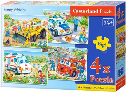 Castorland Puzzle 4 v 1 Veselá vozidla 55 dílků