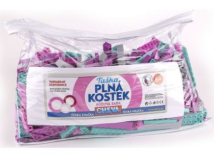 Cheva Stavebnice taška plná kostek Růžová sada 2 kg