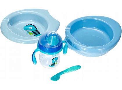 Chicco Jídelní set talíř, lžička a hrnek modrý