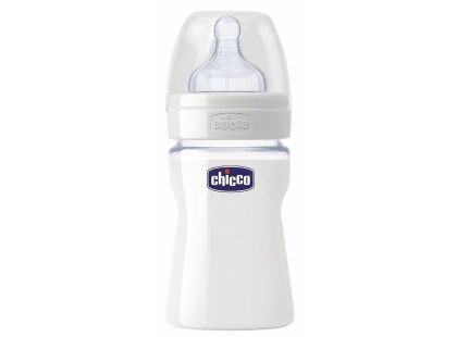 Chicco Láhev Well-Being 150 ml skleněná, silikonový dudlík, bílá