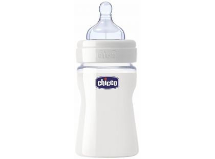 Chicco Láhev Well-Being 150 ml skleněná, silikonový dudlík, bílá