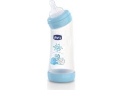 Chicco Láhev zahnutá bez BPA Well-Being silikonový dudlík modrá 250 ml