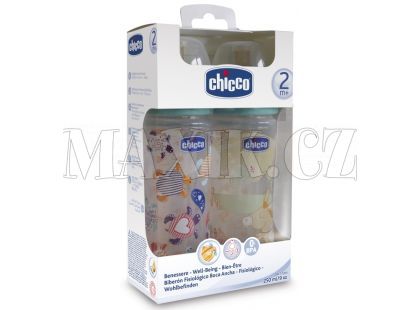 Chicco Láhev polypropylen Set 250ml kauč.dudlík 2m+ 2ks