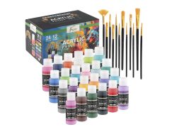 Craft Creative Sada malířských akrylových barev 24 ks +  12 štětců