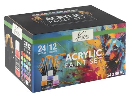 Craft Creative Sada malířských akrylových barev 24 ks +  12 štětců