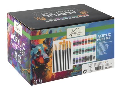 Craft Creative Sada malířských akrylových barev 24 ks +  12 štětců