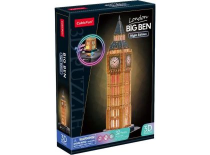 CubicFun 3D puzzle s LED Noční edice: Big Ben 32 dílků