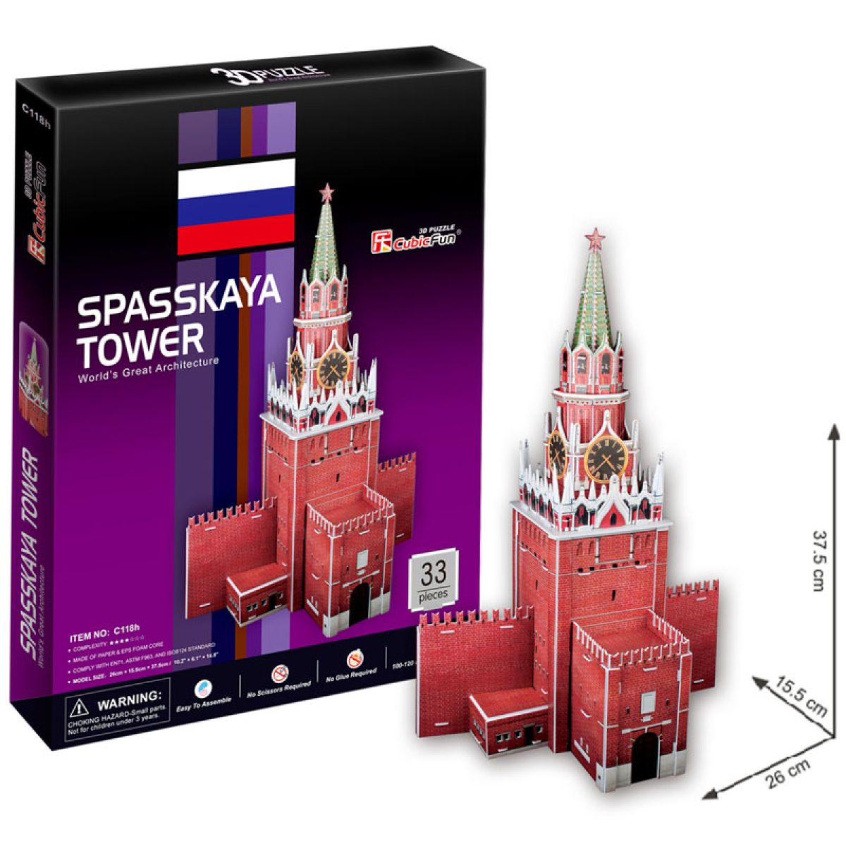 3d puzzle. 3d-пазл CUBICFUN Спасская башня (c118h), 33 дет.. 3d пазл 