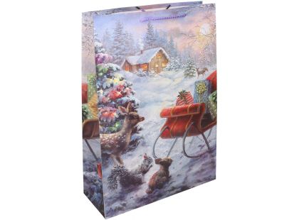 Dárková taška L 30 x 44 x 12 cm Vánoce sáně