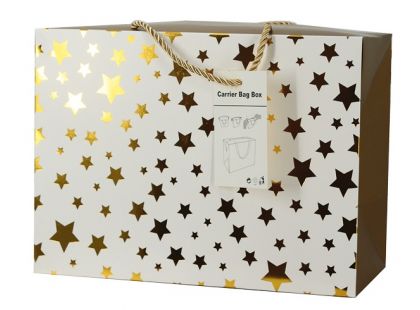 Dárková taška uzavíratelná L 27 x 20 x 13 cm se zlatými hvězdičkami