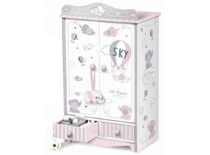 DeCuevas 54035 Dřevěná šatní skříň pro panenky se zásuvkami a doplňky SKY 2019