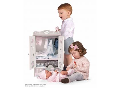 DeCuevas 54035 Dřevěná šatní skříň pro panenky se zásuvkami a doplňky SKY 2019