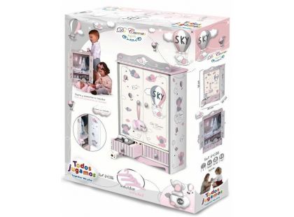 DeCuevas 54035 Dřevěná šatní skříň pro panenky se zásuvkami a doplňky SKY 2019